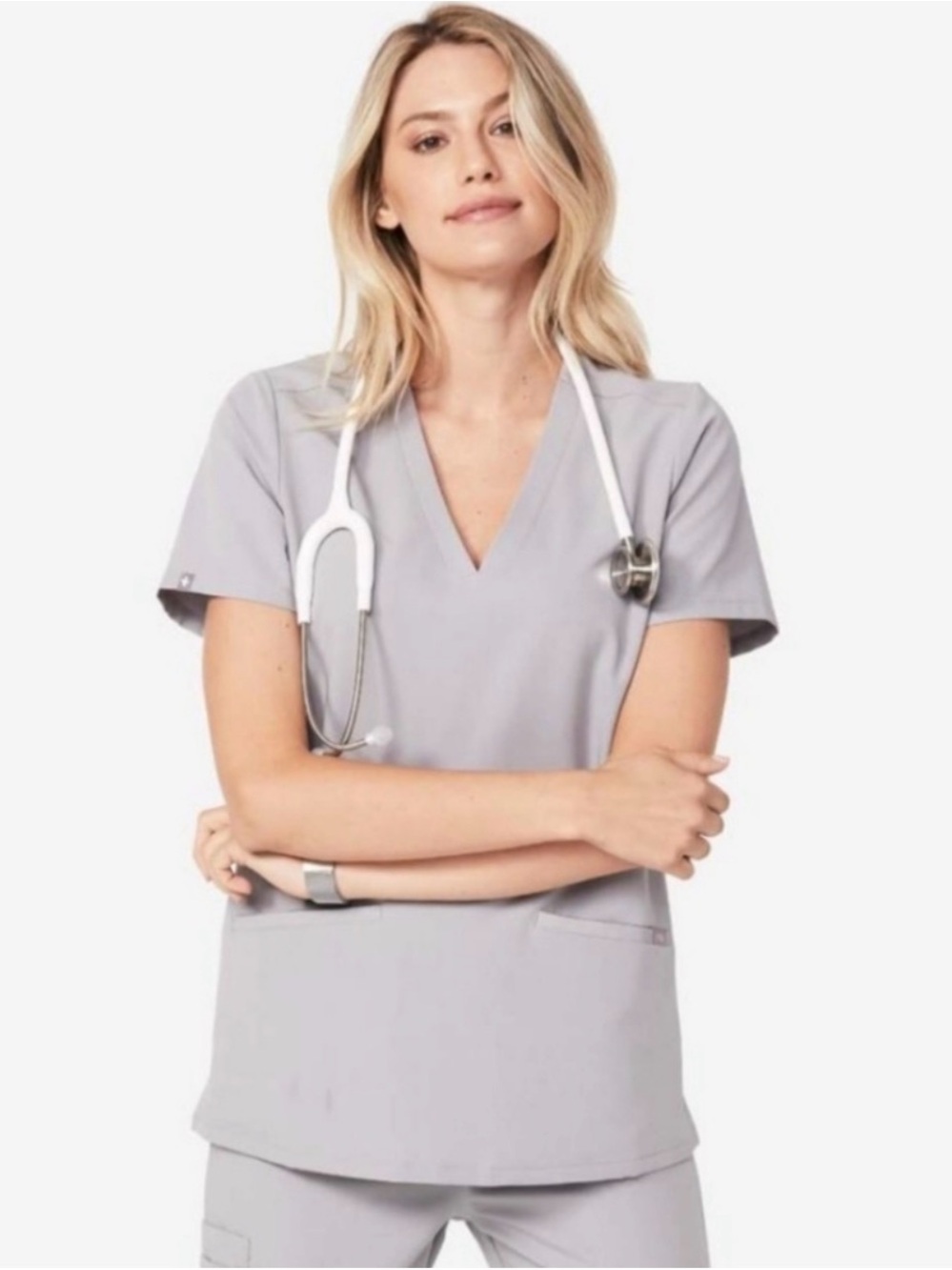 FIGS Women’s Casma‎ Scrub Top Cement Gray XL V-Neck Short-Sleeve Discontinued